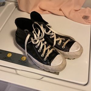 Black Platform Leather Converse Leather Chuck Taylors Women’s Size 8